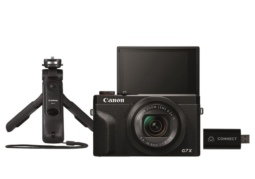 Canon Powershot G7X Mark III Streaming Kit + Atomos Connect 4K HDMI/USB Streaming Konverter + Griffstativ HG-100TBR