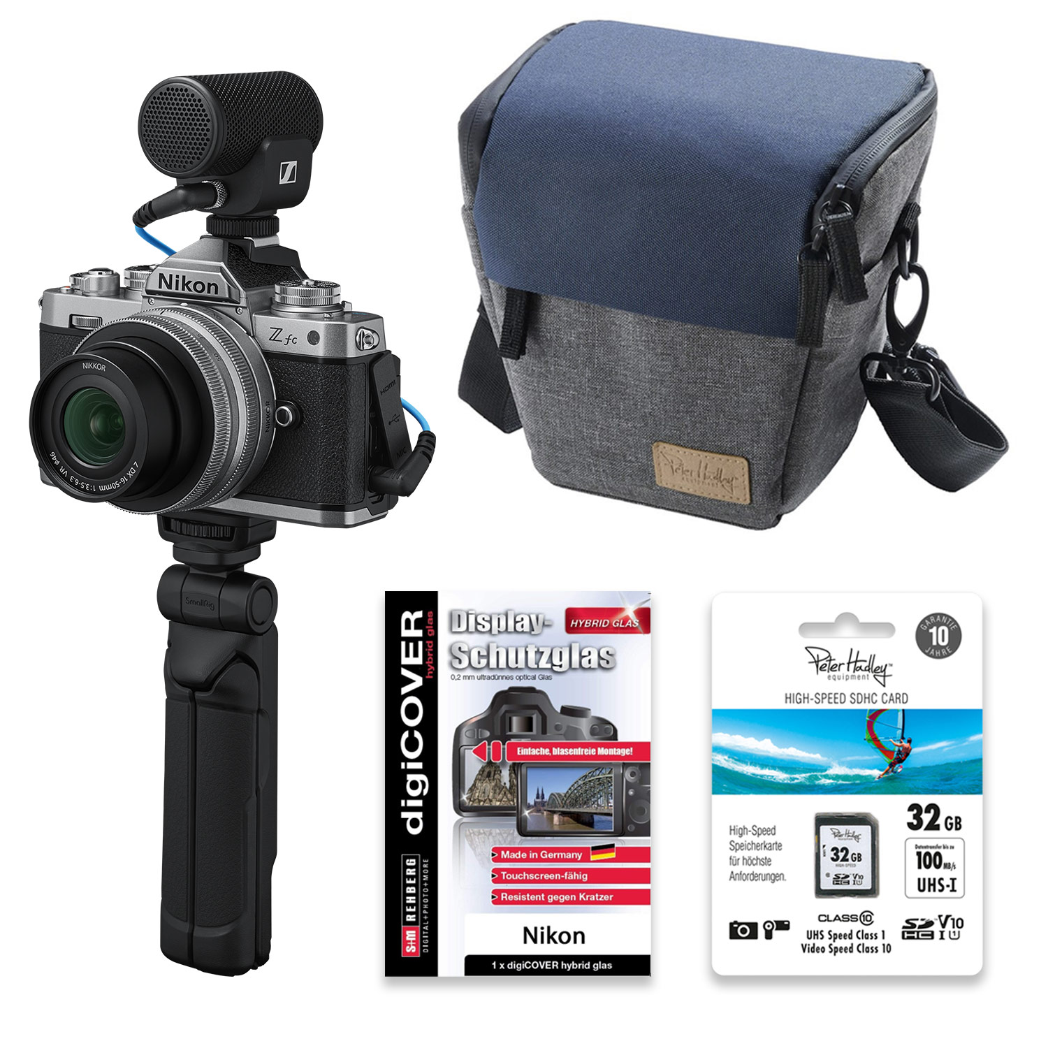 Nikon Z fc Vlogger Kit  + Peter Hadley Tasche + Peter Hadley SDHC Card 32GB + DigiCover Schutzglas