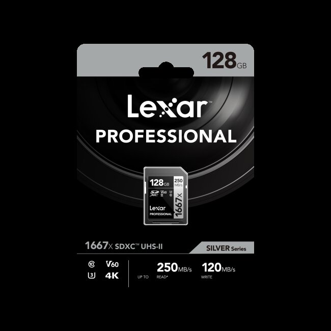 Lexar SDXC Silver Series UHS-II 1667x 128GB V60 Speicherkarte 250/120 MB/s