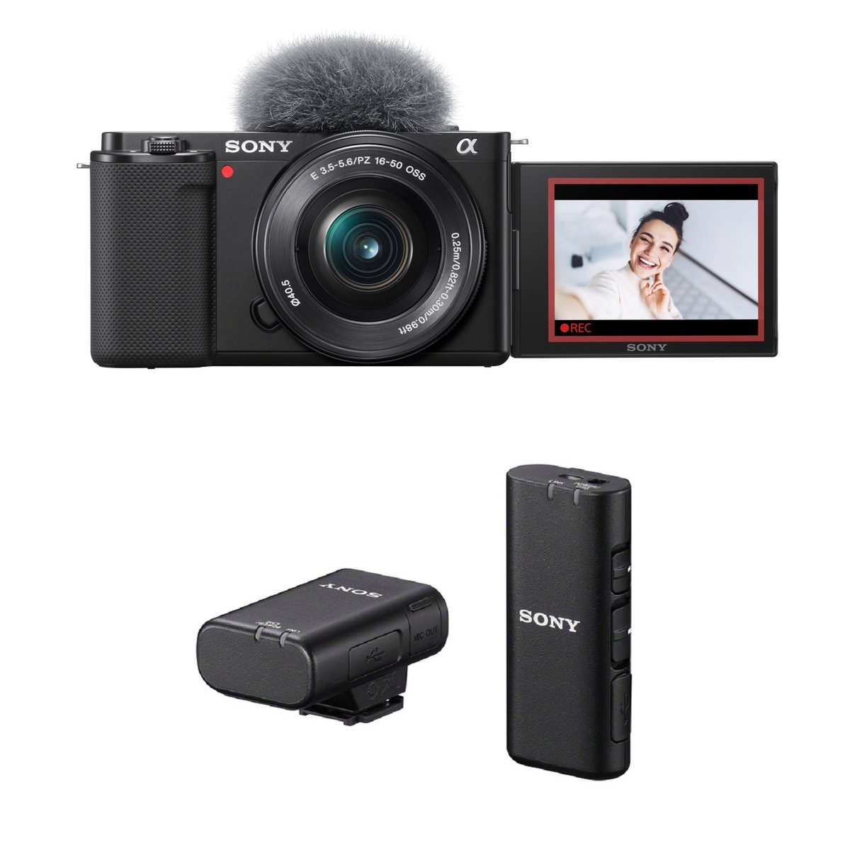 Sony Alpha ZV-E10 schwarz inkl. Sony E PZ 16-50mm 1:3,5-5,6 OSS + Sony ECM-W2BT Mikrofon