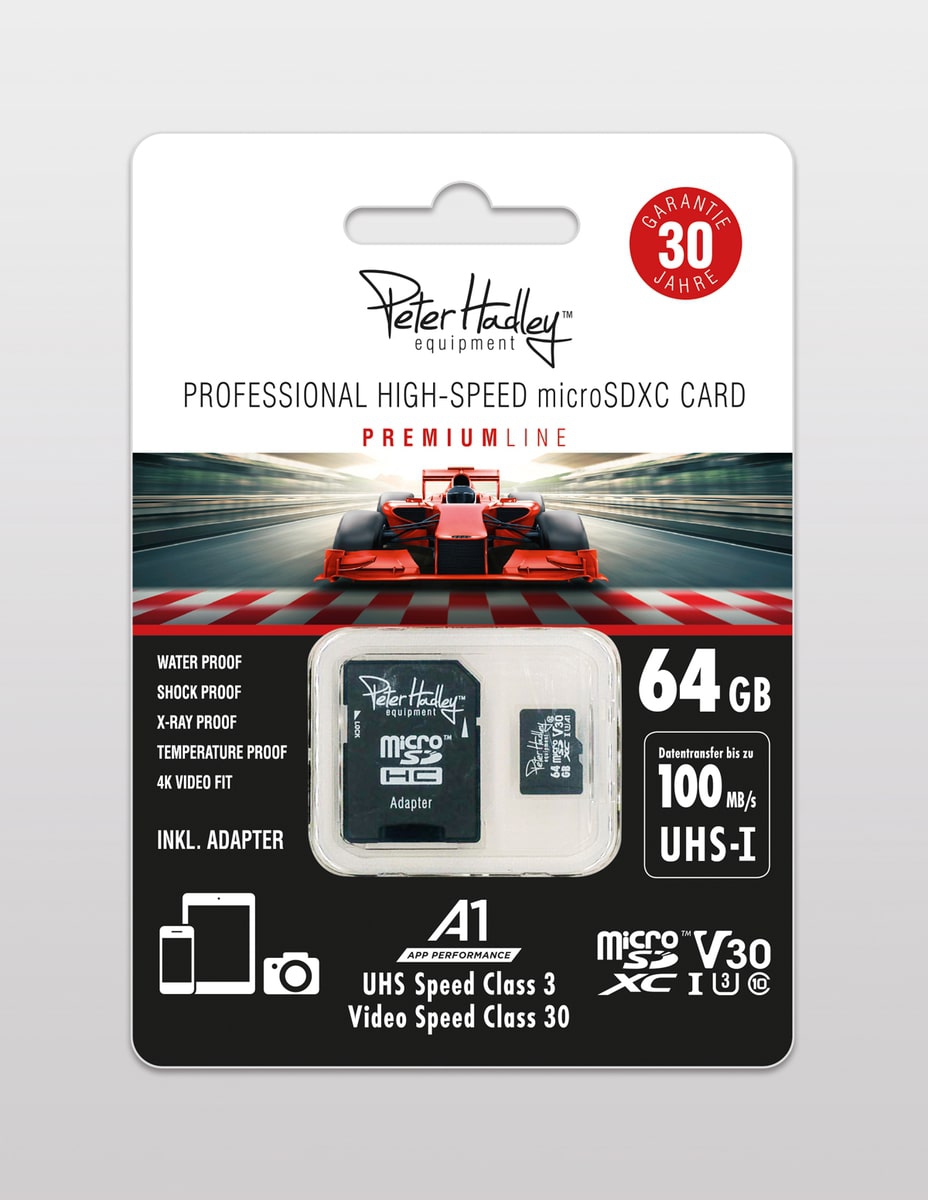 Peter Hadley Profi High-Speed 64 GB micro SDXC Cl10 UHS-I U3 V30 (100/95 MB/S)