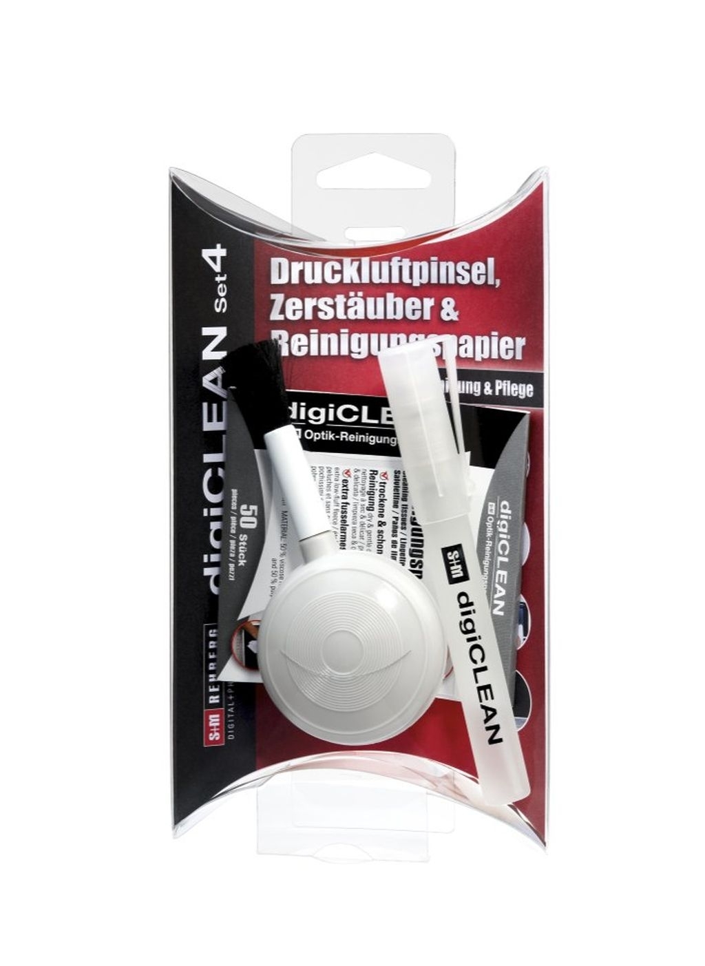 S+M digiCLEANER Set 4 - Luftpinsel, Zerstäuber, 50 Reinigungstücher Reinigungs-Set