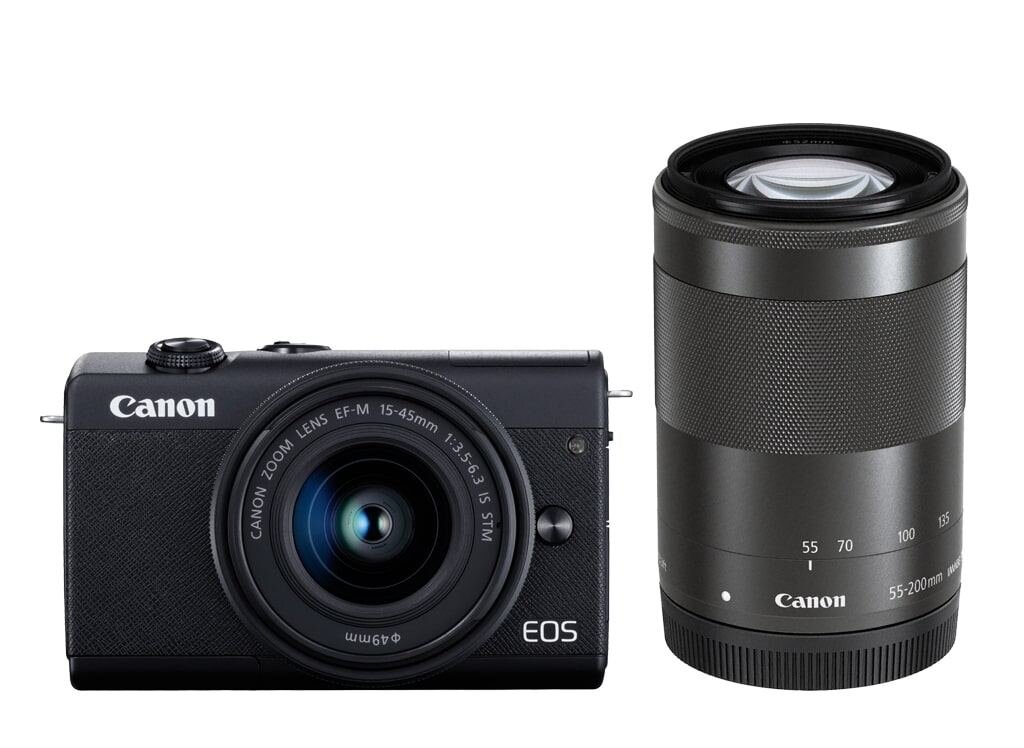 Canon EOS M200 schwarz inkl. EF-M 15-45mm 3,5-6,3 IS STM & EF-M 55-200mm 1:4,5-6,3 IS STM