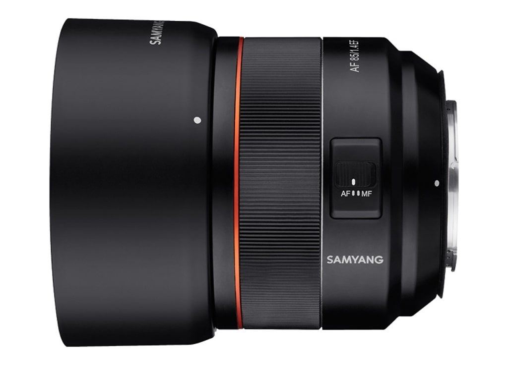 Samyang AF 85mm 1:1,4 + Lens Station für Canon EF