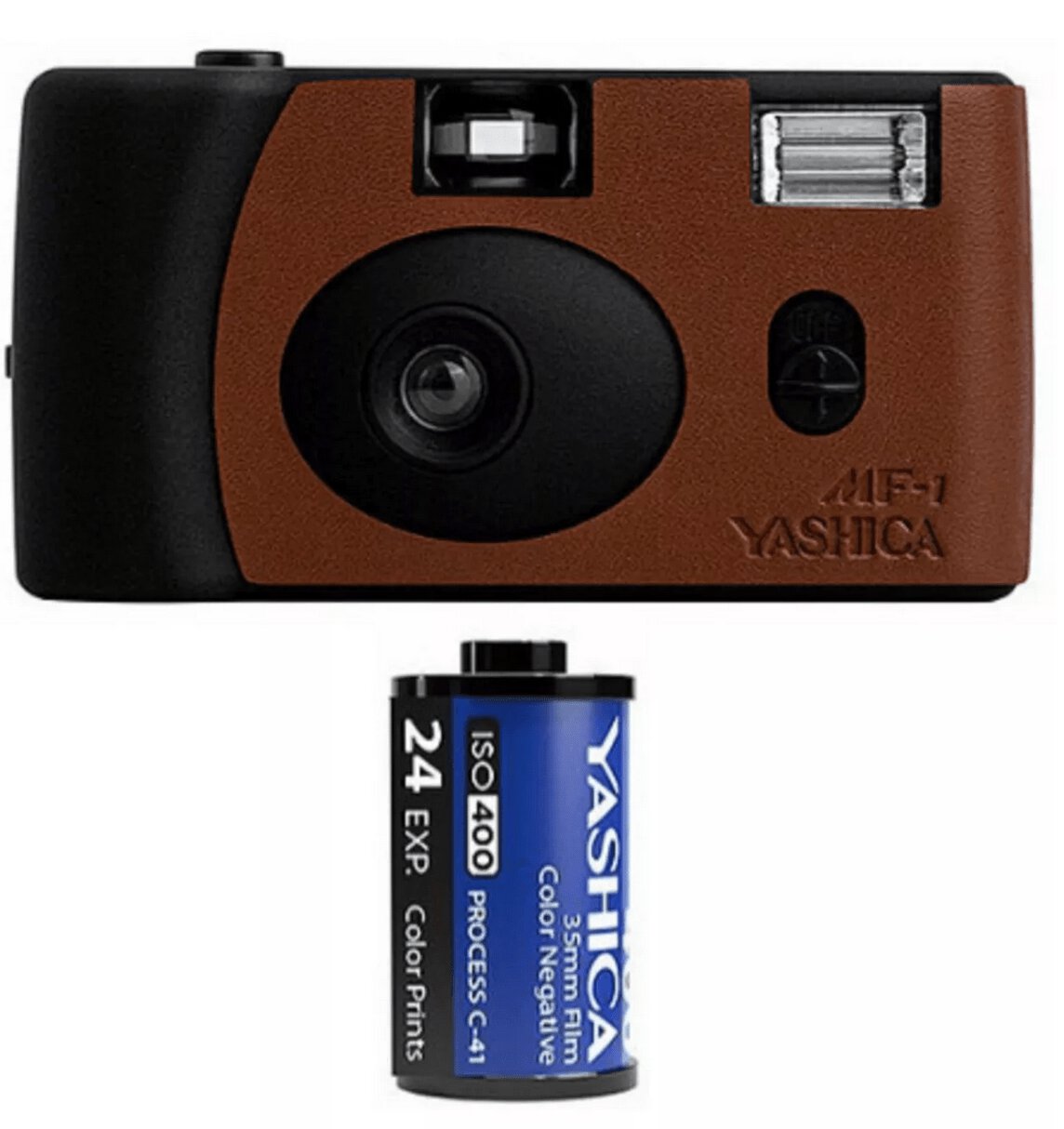 Yashica MF-1 schwarz + Leder orange