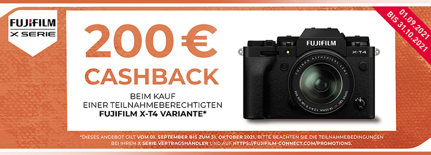 FUJIFILM X-T4 CASHBACK: 01.09.2021 - 31.10.2021 Fujifilm X-T4 Cashback-Aktion bei Fotomax 2021