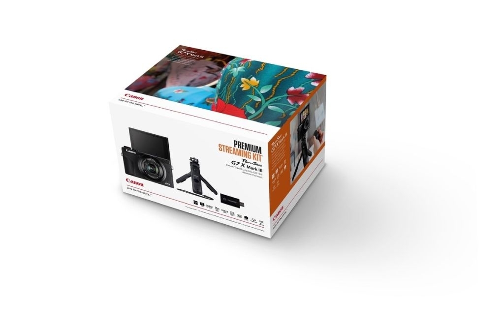 Canon Powershot G7X Mark III Streaming Kit + Atomos Connect 4K HDMI/USB Streaming Konverter + Griffstativ HG-100TBR