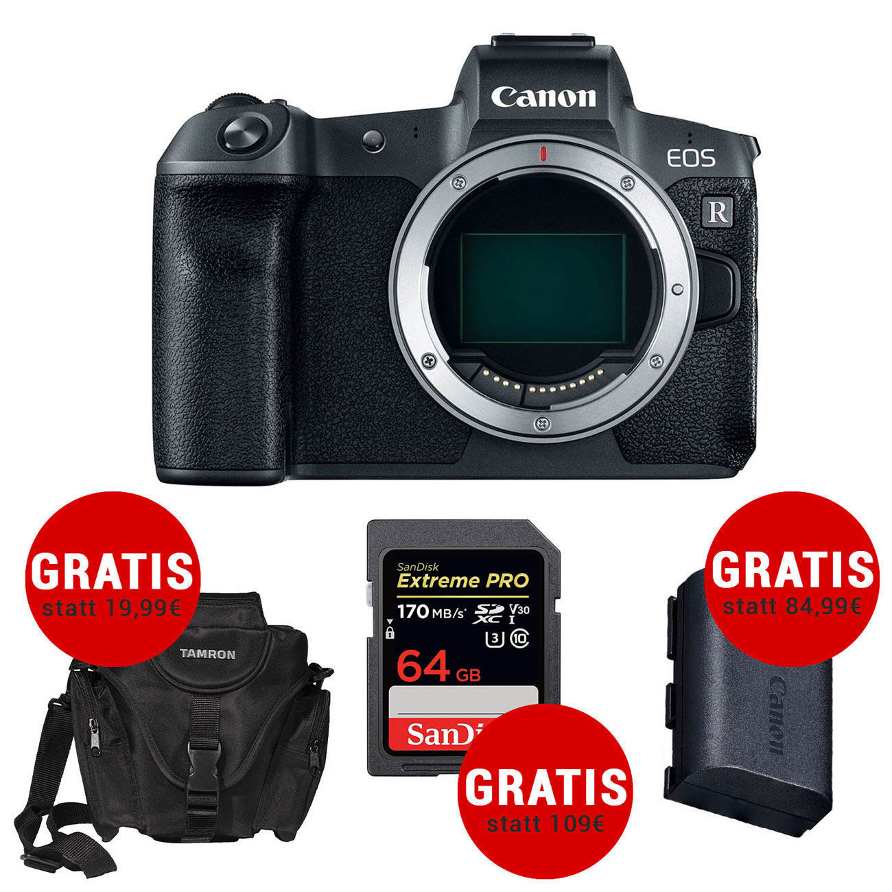 Canon EOS R Starterkit PRO + GRATIS Akku + SDXC Pro-Karte + Tasche