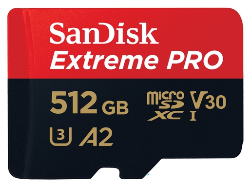 SanDisk micro SDXC Extreme Pro 512GB 200 MB/s UHS-I U3 V30 + SD Adapter