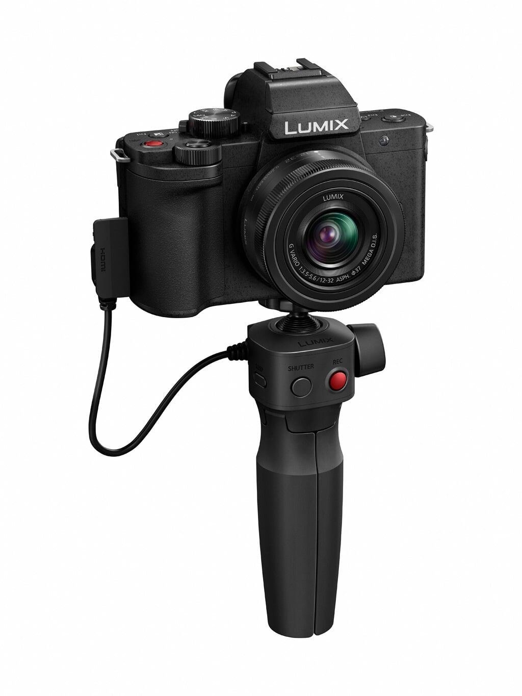 Panasonic LUMIX DC-G110 schwarz + 12-32mm 1:3,5-5,6 G VARIO MEGA O.I.S. + DMW-SHGR1E Stativ-/Handgriff (DC-G110VEG-K)