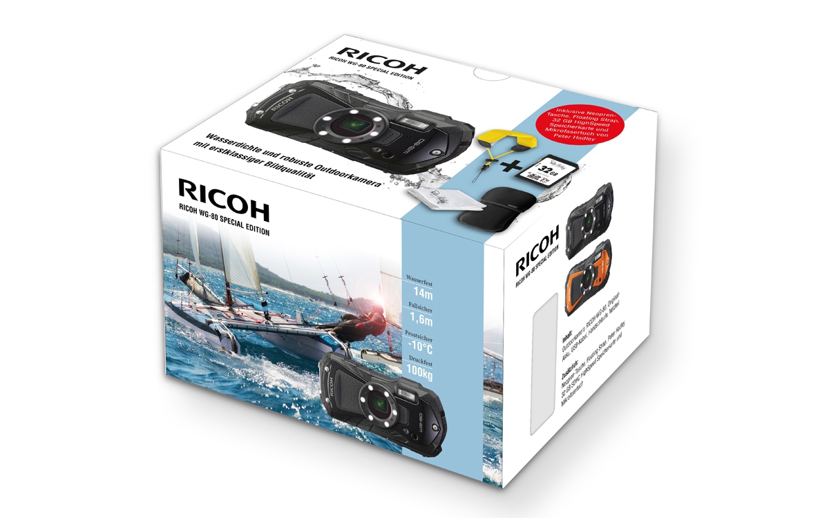 Ricoh WG-80 Special Edition orange + Neoprencase/Strap + PH 32GB SD Karte/Tuch