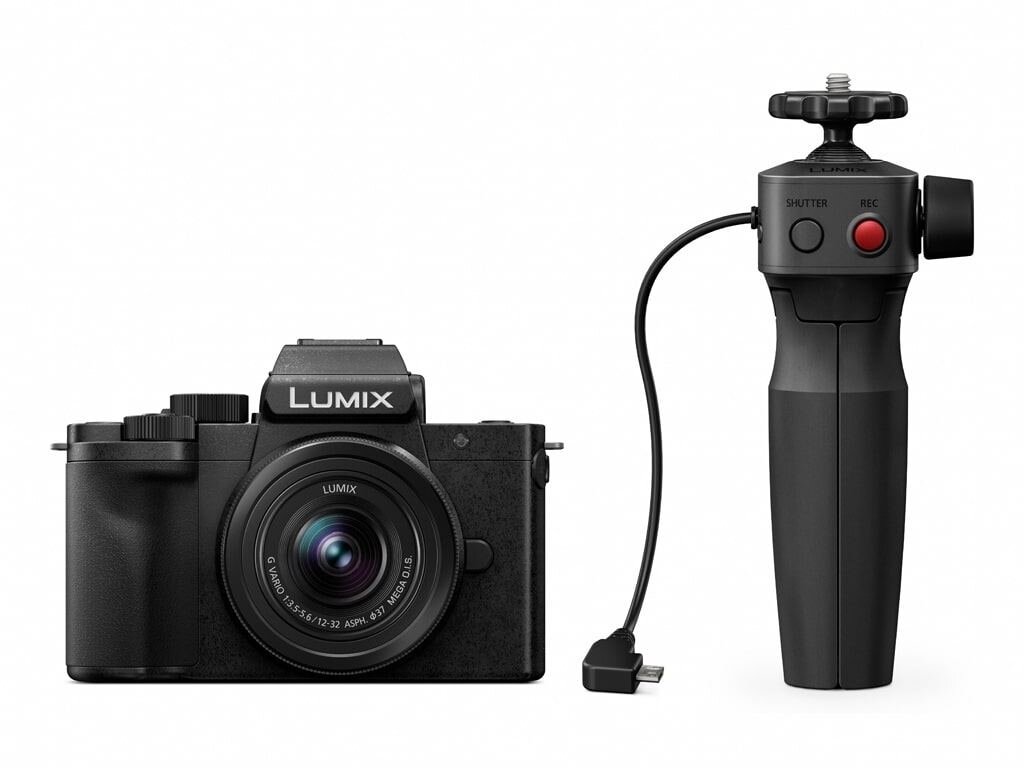 Panasonic LUMIX DC-G110 schwarz + 12-32mm 1:3,5-5,6 G VARIO MEGA O.I.S. + DMW-SHGR1E Stativ-/Handgriff (DC-G110VEG-K)